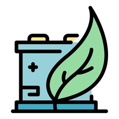 Poster - Eco leaf car battery icon. Outline eco leaf car battery vector icon color flat isolated