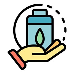 Poster - Hand with eco battery icon. Outline hand with eco battery vector icon color flat isolated