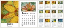 Botanical Calendar For 2022. Vertical Wall Calendar For 2022, Week Starts Monday. Flowers