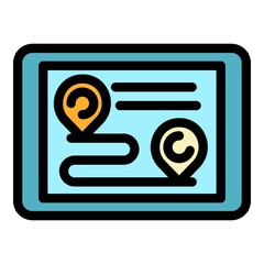 Poster - Tablet running route icon. Outline tablet running route vector icon color flat isolated