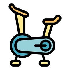 Sticker - Device exercise bike icon. Outline device exercise bike vector icon color flat isolated