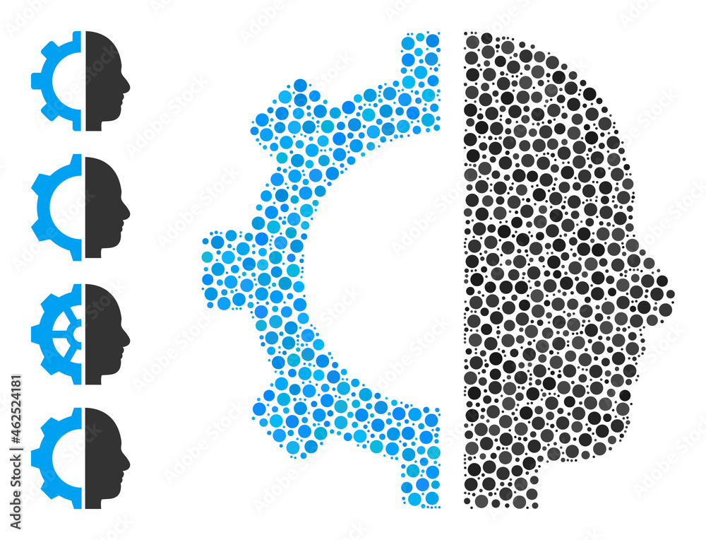 Circle mosaic cyborg gear. Vector mosaic is based on cyborg gear icon ...