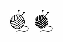 Yarn Ball And Needle For Knitting Flat Icon Vector Illustration