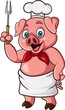 Cartoon pig chef holding a fork