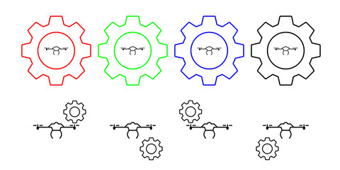 Wall Mural - Drone field outline vector icon in gear set illustration for ui and ux, website or mobile application