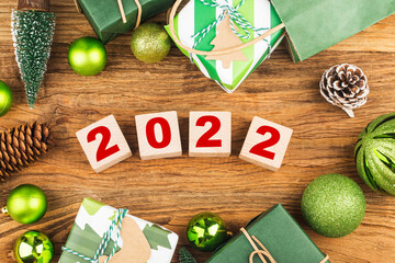 Happy New Year 2022, Christmas 2022, Christmas gifts placed in a festive atmosphere