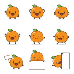 Wall Mural - orange cartoon, fruit vector illustration, with happy facial expressions and different poses