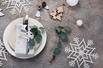 Wall Mural - Christmas white and green table decoration.