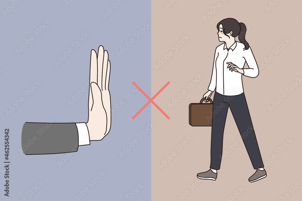 Discrimination Hand Gender sex discrimination at work. Women employees not allowed ...