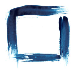 Wall Mural - Blue square painted with watercolor paint on a white background