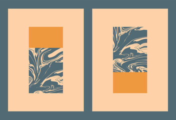 Wall Mural - abstract geometric prints with marble or epoxy texture in mid-century style in green and yellow colo