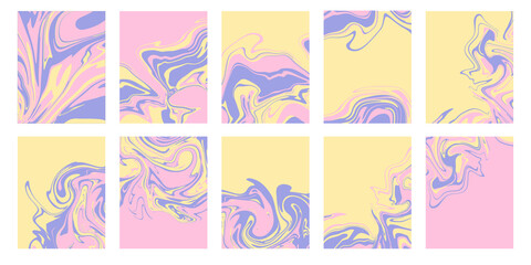 Wall Mural - set of abstract backgrounds with marble or epoxy textures in light pink, lavender and yellow palette