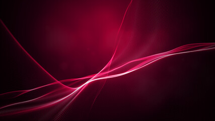 Canvas Print - Digital particle wave and light red and pink color abstract background, 3d rendering