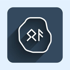 White line Magic runes icon isolated with long shadow background. Blue square button. Vector