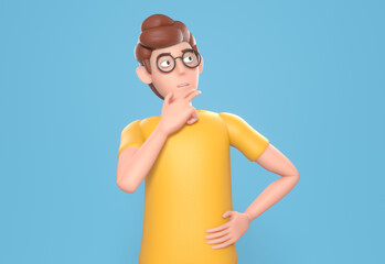 3d render of man looking up and thinking, contemplation, making decision