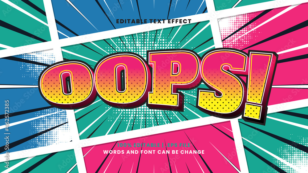 Oops comic text effect editable retro and vintage text style Stock ...
