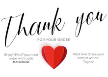 Thank You For Your Purchase Vector Card, Creative Template. Graphic Design Elements For Thank You Cards For Customers Made Purchase Online. Hahdwritten Text, Red Paper Cut Heart.