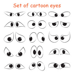 Set of cartoon eyeball emotions in sketch style. Comic facial character doodle caricature, human eye emotions. Hand drawn outline design different moods symbols. Funny vector isolated icons on white 