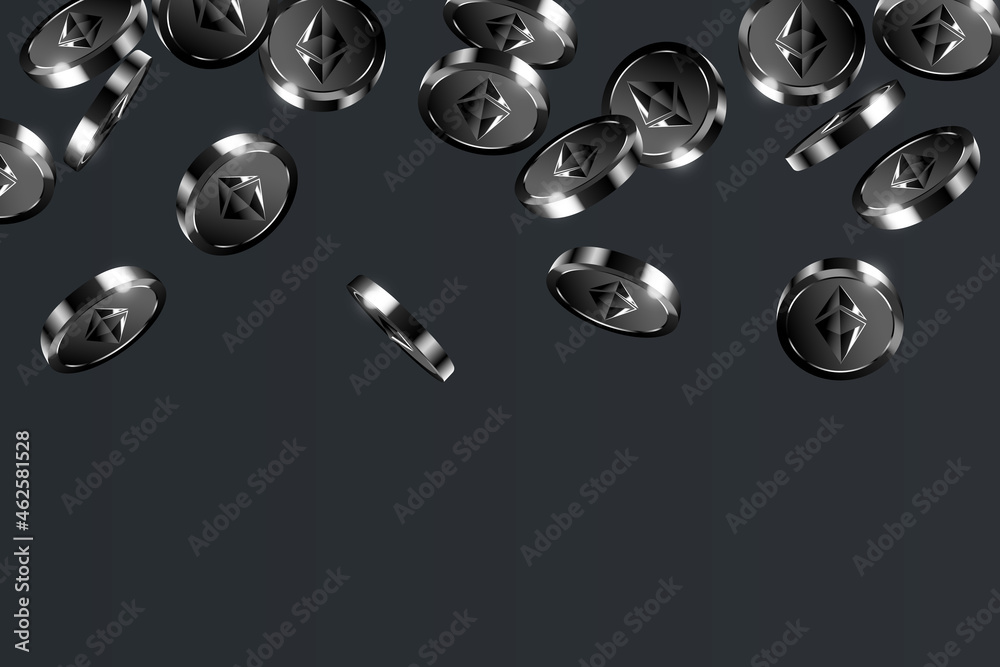 realistic Ethereum dark coins Background. vector illustration 