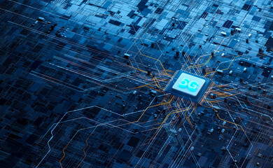 Poster - 3D illustration 5g technology smart motherboard chip creative map