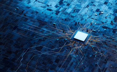 Poster - 3d illustration Technology Smart motherboard chip creative map