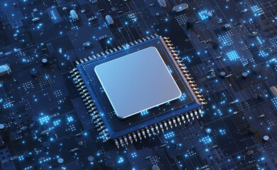 Fototapete - 3d illustration Technology Smart motherboard chip creative map.