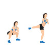 Woman doing Squat side kick exercise. Flat vector illustration isolated on white background