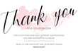 Template for thank you note, design elements. Calligraphy handwritten letters, soft pink colors, abstract watercolor blob. Thank you for your purchase business card, creative vector illustration.