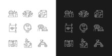 Automation Technologies Linear Icons Set For Dark And Light Mode. Manufacturing Robots. Automated Laundry. Customizable Thin Line Symbols. Isolated Vector Outline Illustrations. Editable Stroke
