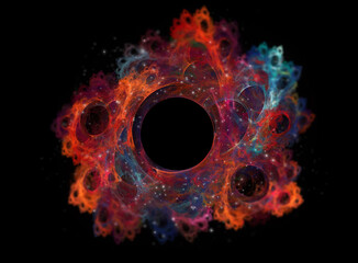 Wall Mural - a quantum, science fiction design of a glowing fractal pattern. with stars floating on a black backg