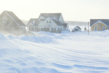 Wall Mural - Unplowed roads after a blizzard in a North American suburban neighborhood.