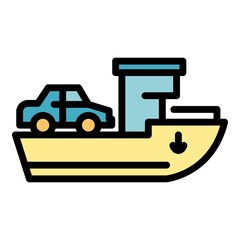 Canvas Print - Car travel on ship icon. Outline car travel on ship vector icon color flat isolated