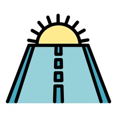 Poster - Sunrise travel road icon. Outline sunrise travel road vector icon color flat isolated