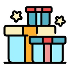 Sticker - Bonus gift box icon. Outline bonus gift box vector icon color flat isolated