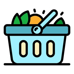 Poster - Plastic market basket icon. Outline plastic market basket vector icon color flat isolated