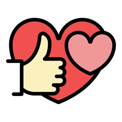 Poster - Thumb up heart icon. Outline thumb up heart vector icon color flat isolated