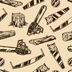 Canvas Print - Lumberjack tools vintage seamless pattern