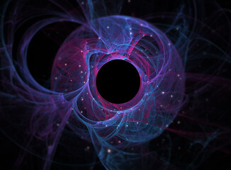 Wall Mural - a quantum, science fiction concept of an atomic like design. with stars floating on a black backgrou