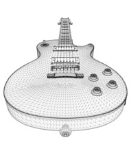 Electric Guitar Wireframe From Black Lines Isolated On White Background. 3D. Vector Illustration