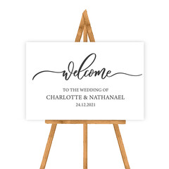 Wall Mural - Welcome to the wedding of - wedding calligraphic sign with wood tablet
