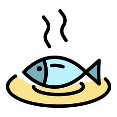 Wall Mural - Hot cooked fish icon. Outline hot cooked fish vector icon color flat isolated