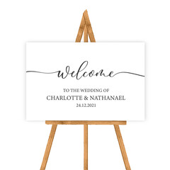 Wall Mural - Welcome to the wedding of - wedding calligraphic sign with wood tablet.