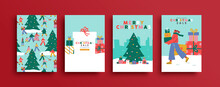 Christmas Sale People Crowd Background Card Set
