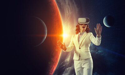 Poster - Woman wearing virtual reality goggles