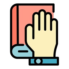 Canvas Print - Hand on the bible icon. Outline hand on the bible vector icon color flat isolated