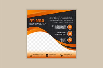 Wall Mural - Geological research and survey social Media Post Template, Editable Post template for mining social media Banners. Space for photo collage. combination orange and black colors. Square layout. 