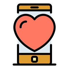 Poster - Smartphone heart icon. Outline smartphone heart vector icon color flat isolated