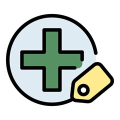 Poster - Medical cross and label icon. Outline medical cross and label vector icon color flat isolated