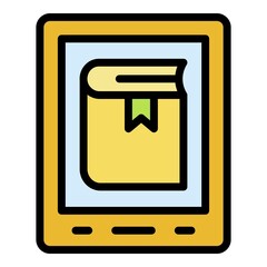 Poster - Ebook on tablet icon. Outline ebook on tablet vector icon color flat isolated
