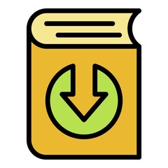 Poster - Down arrow on book icon. Outline down arrow on book vector icon color flat isolated